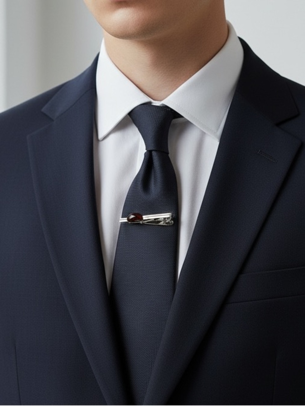 Brown Stone Tie Clip Silver